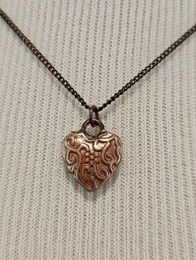 Delicate Rose Goldtone Heart Pendant On Copper Chain Necklace